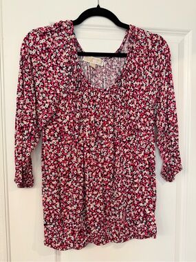 Michael Kors Pink Multi Floral Scoop-Neck Blouse